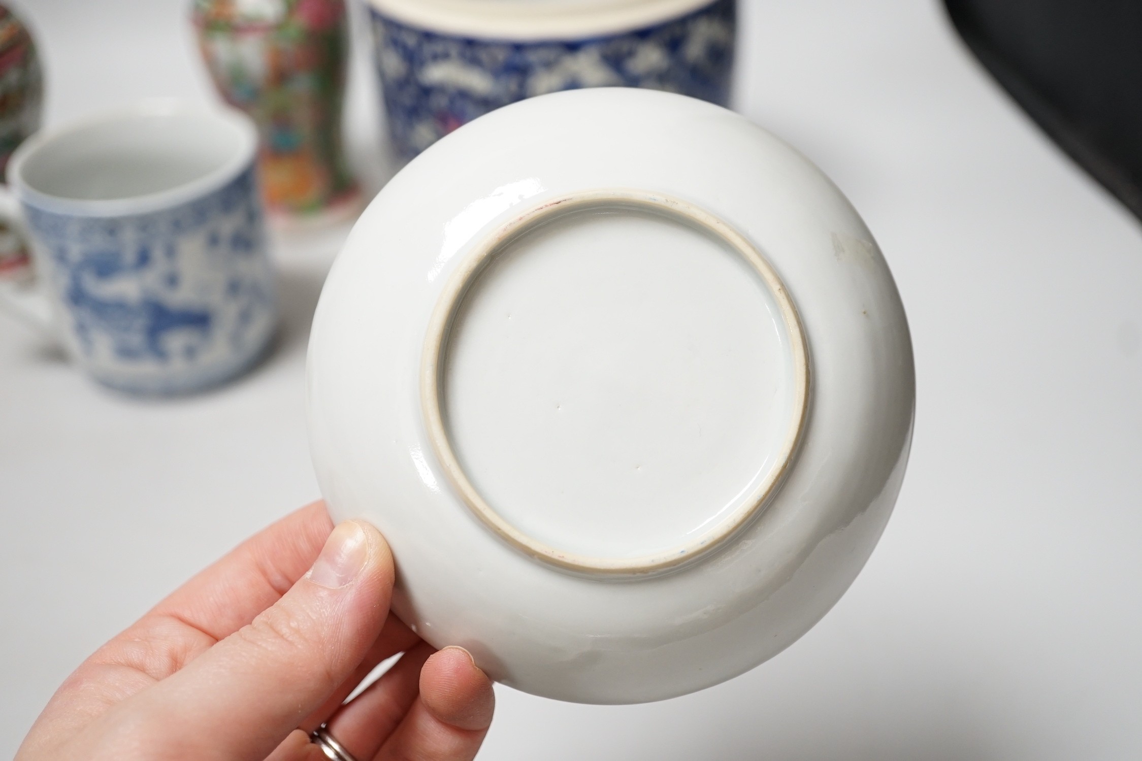 A group of 19th/20th century Chinese enamelled porcelain and a Samson armorial plate